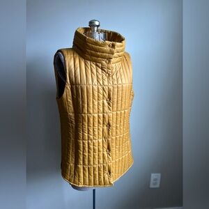Eileen Fisher Quilted Gold mustard orange earthy Sleeveless Jacket spring fall
